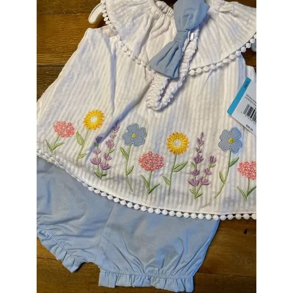 Little Me 6 month NWT baby girl outfit woven Sunsuits white/blue 3pc floral - Picture 3 of 6